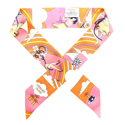 Hermes Silk Carres Volants Twilly Orange Rose Malaba 1 of 7