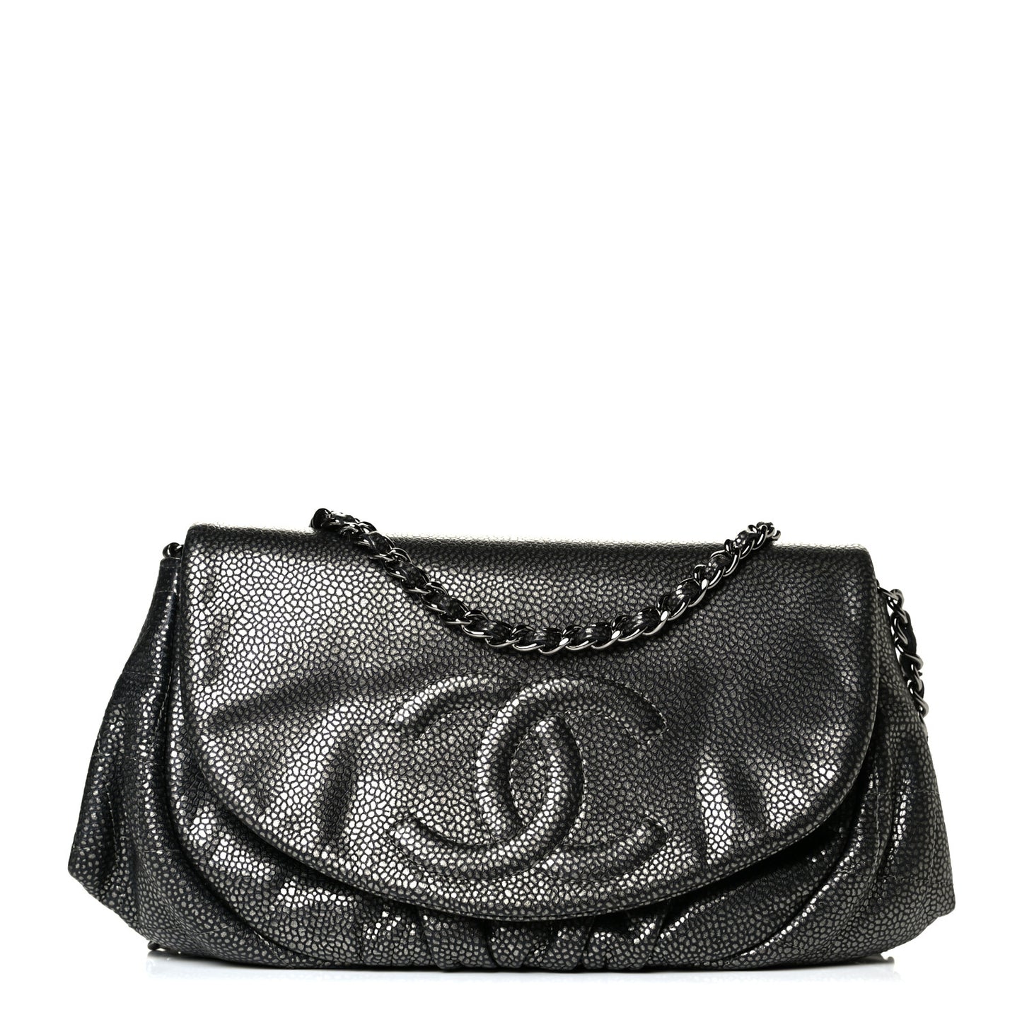 Metallic Caviar Half Moon Wallet On Chain WOC Dark Silver