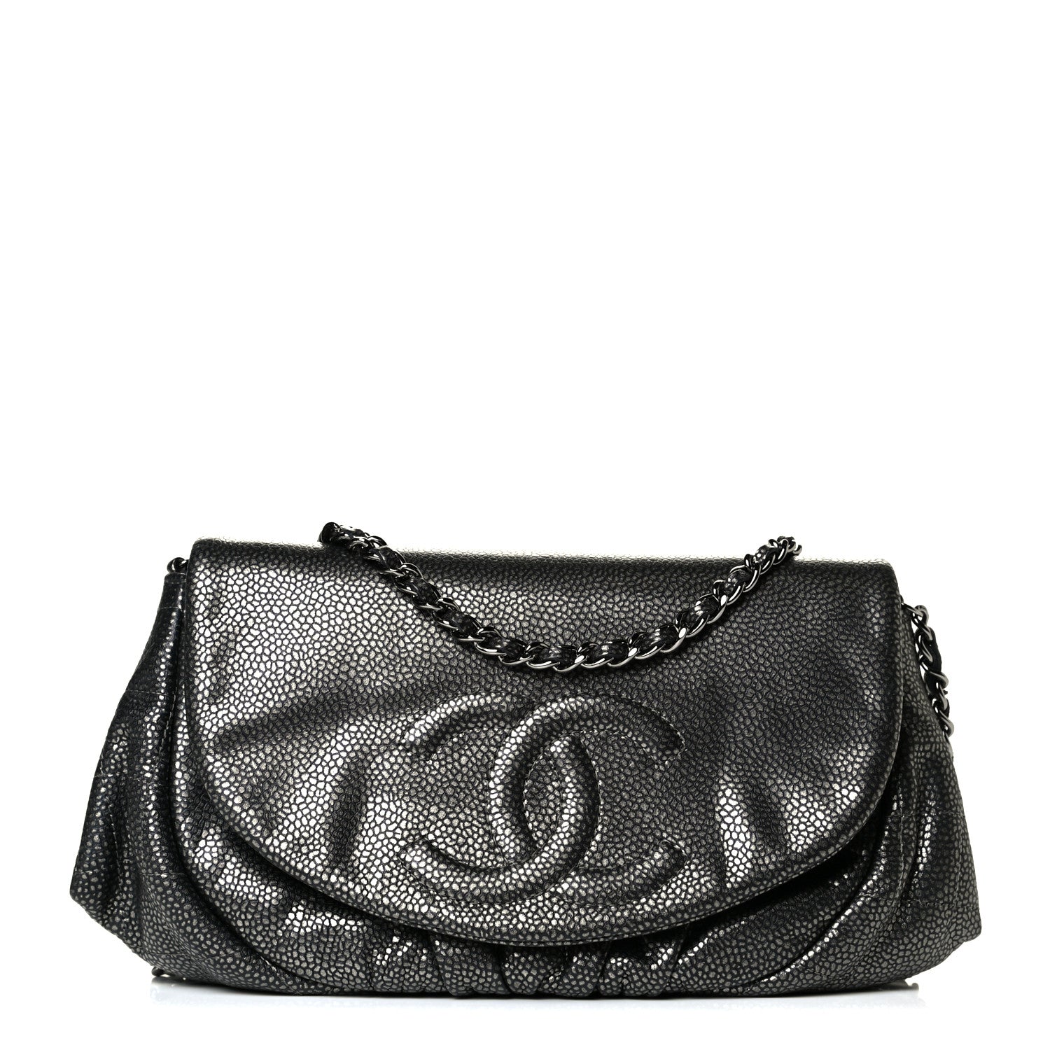 Chanel Metallic Caviar Half Moon Wallet On Chain WOC Dark Silver 1 of 5