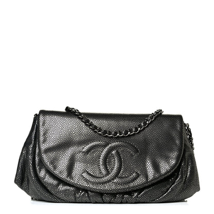 Chanel Metallic Caviar Half Moon Wallet On Chain WOC Dark Silver 1 of 5