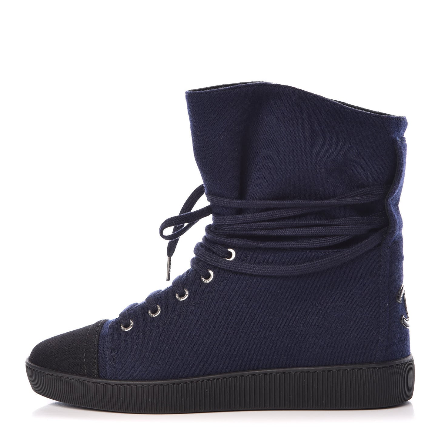 Jersey Lace Up High Top Sneakers 38.5 Black Navy