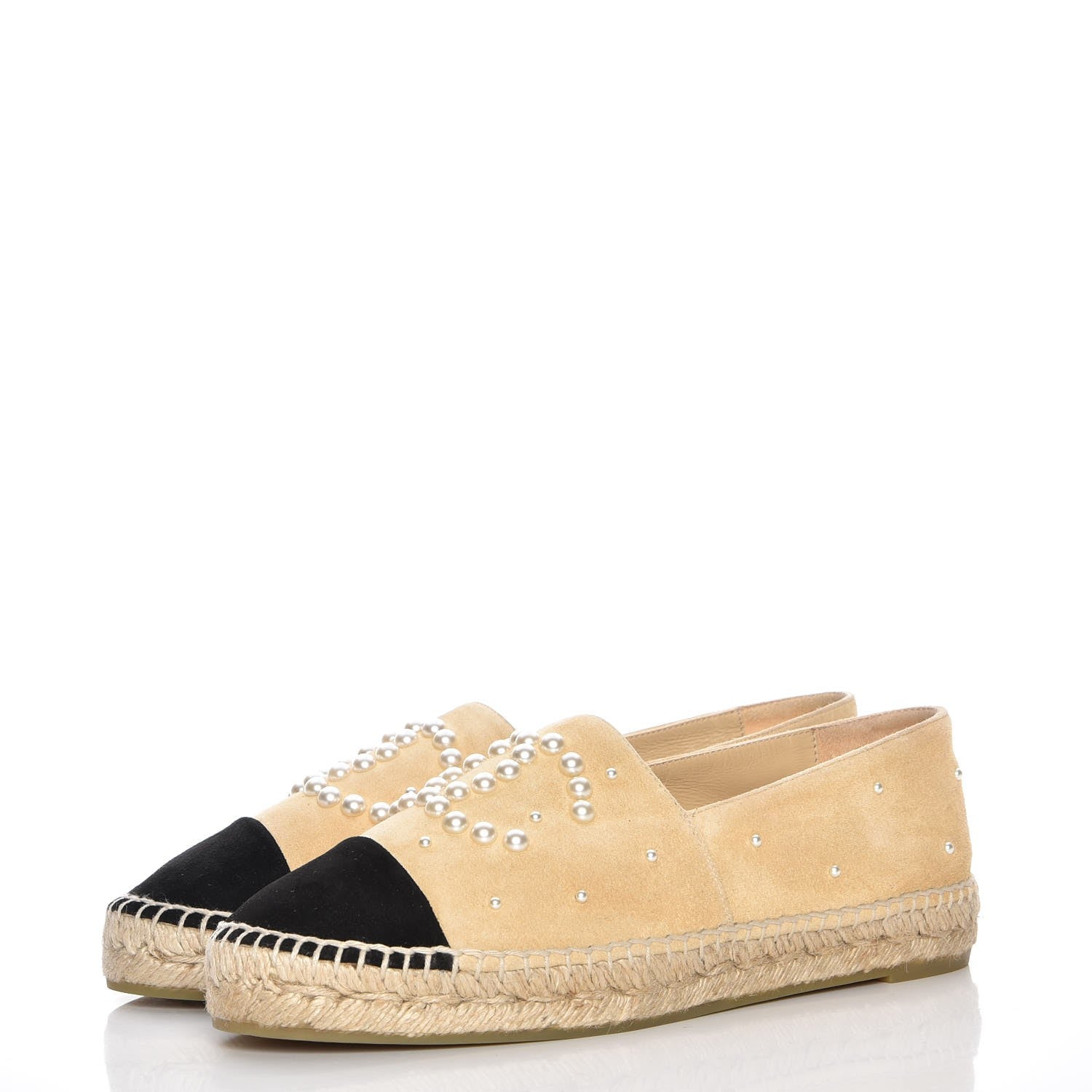 Chanel Suede Pearl CC Espadrilles 40 Beige Black 3 of 9