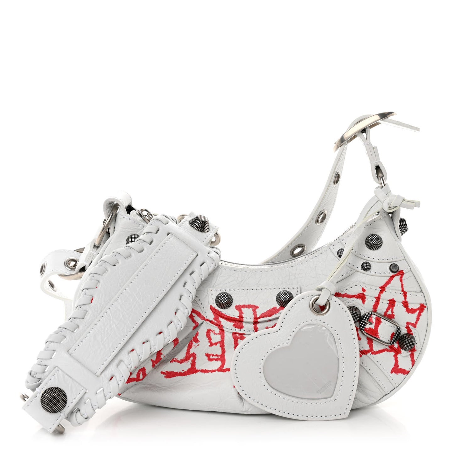 Agneau Arena Lunar New Year Graffiti Logo Le Cagole Shoulder Bag XS Optic White