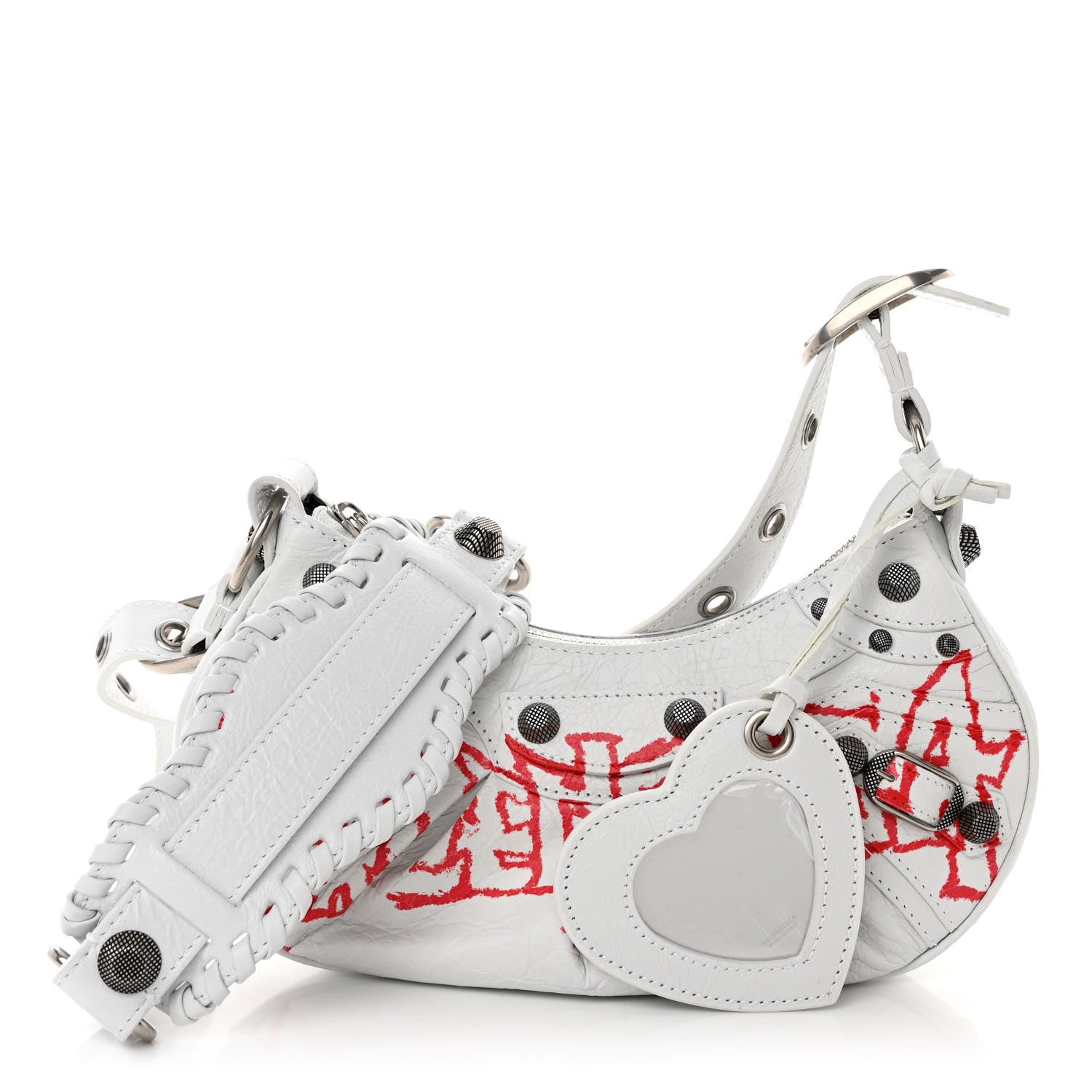 Balenciaga Agneau Arena Lunar New Year Graffiti Logo Le Cagole Shoulder Bag XS Optic White 3 of 10