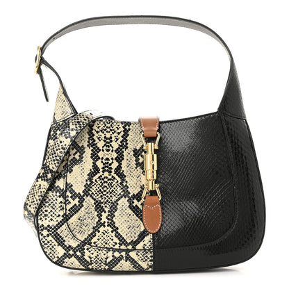 Gucci Snakeskin Small Jackie 1961 Hobo Black Beige 1 of 11