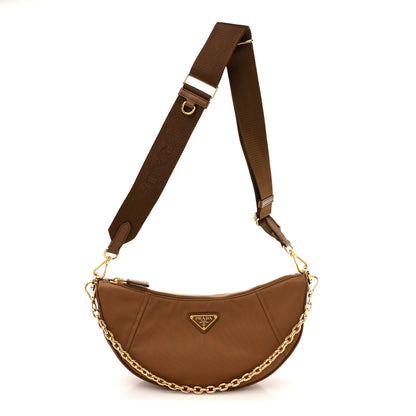 Prada Re-Nylon Saffiano Demi-lune Shoulder Bag Brown 1 of 10