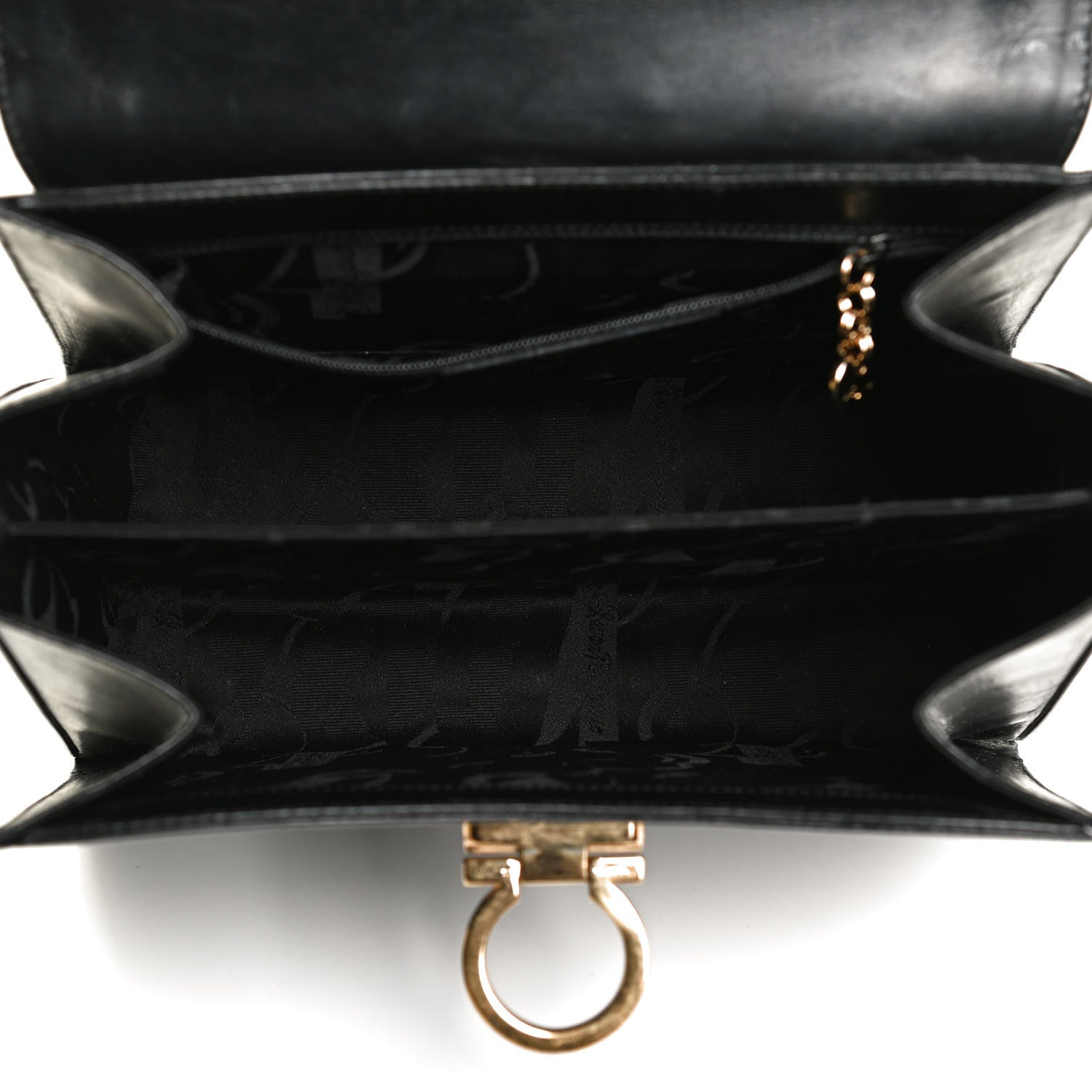 Salvatore Ferragamo Calfskin Gancini 2-Way Top Handle Bag Black 5 of 11