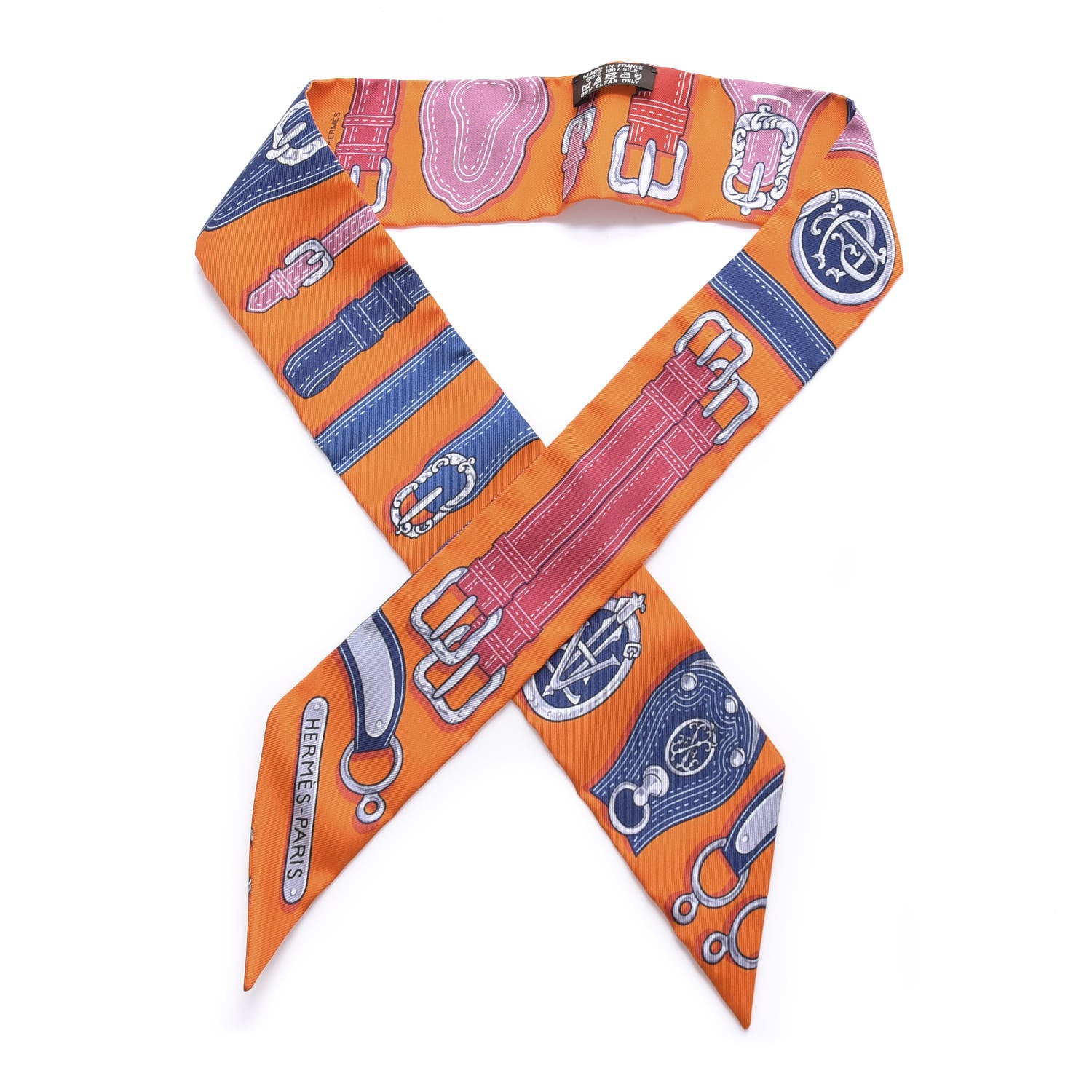 Hermes Silk Harnais Des Presidents Twilly Orange Violet Rose 1 of 4