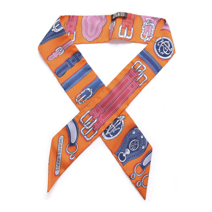 Hermes Silk Harnais Des Presidents Twilly Orange Violet Rose 1 of 4