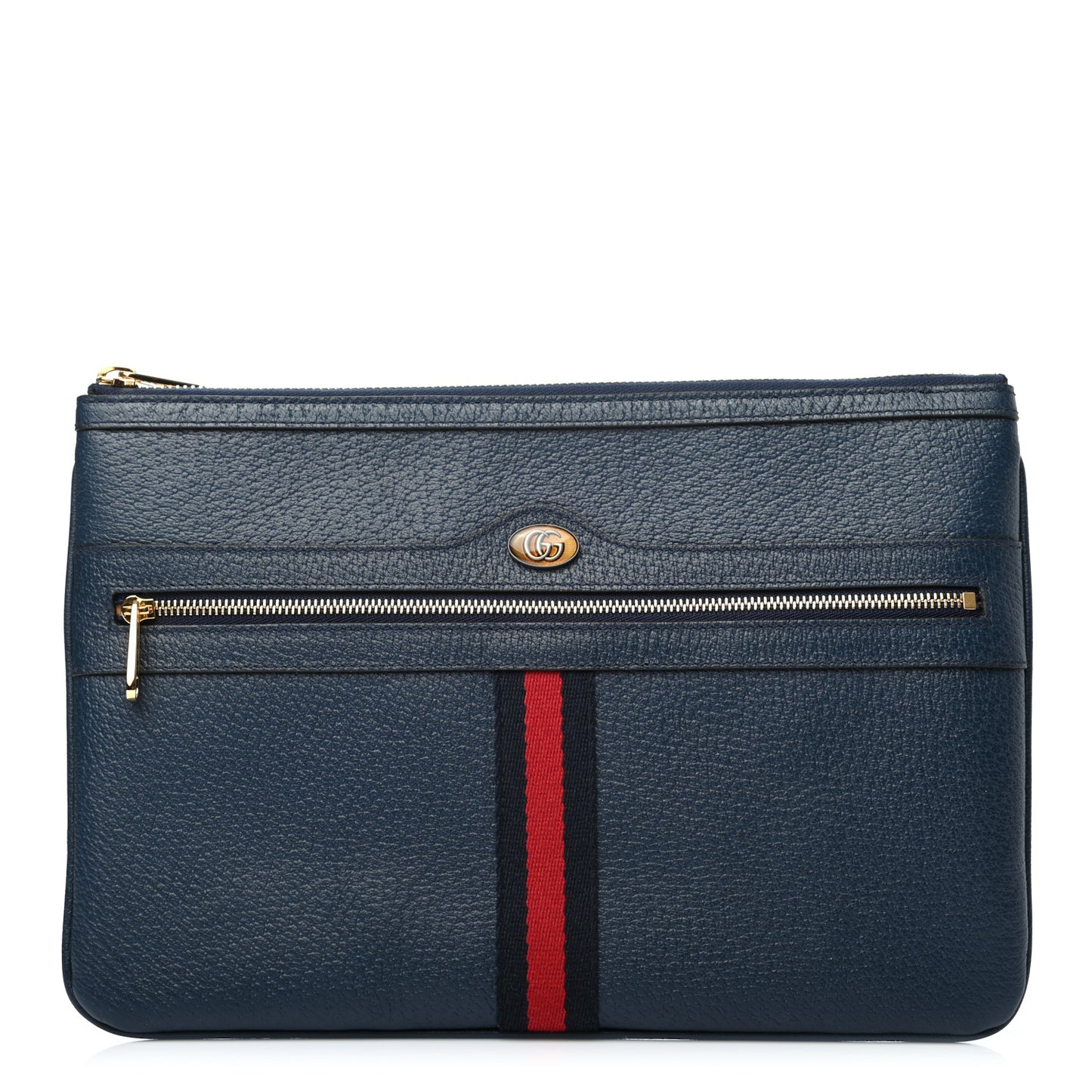 Textured Calfskin Large Ophidia Pouch Clutch Blue Agata
