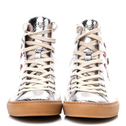 Gucci Calfskin Snake Embossed Embellished High Top Sneakers 41 Silver 2 of 12