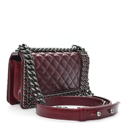 Chanel Glazed Calfskin Quilted Small Boy Chained Flap Burgundy 3 of 11