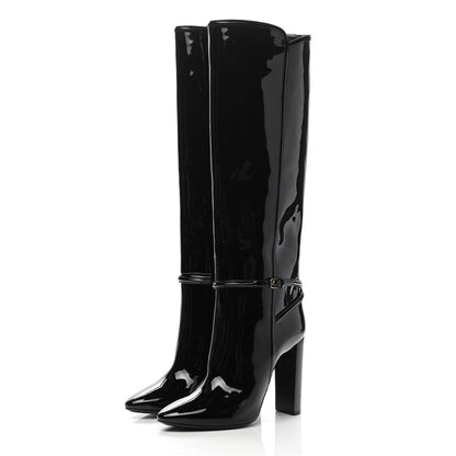Saint Laurent Patent Soxiante 105 Knee High Boots 38.5 Black 3 of 8