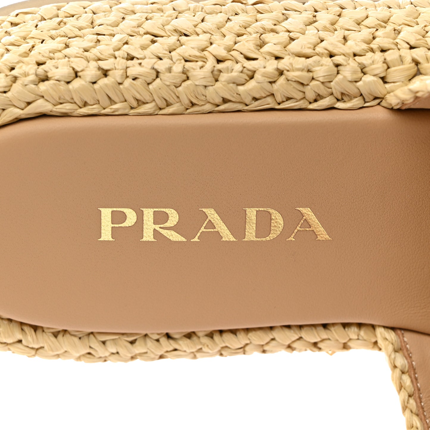 Raffia Metal Triangle Logo Woven Flatform 35mm Slide Sandals 36 Naturale