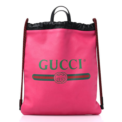Gucci Grained Calfskin Logo Drawstring Backpack Box Pink Green Black 3 of 12