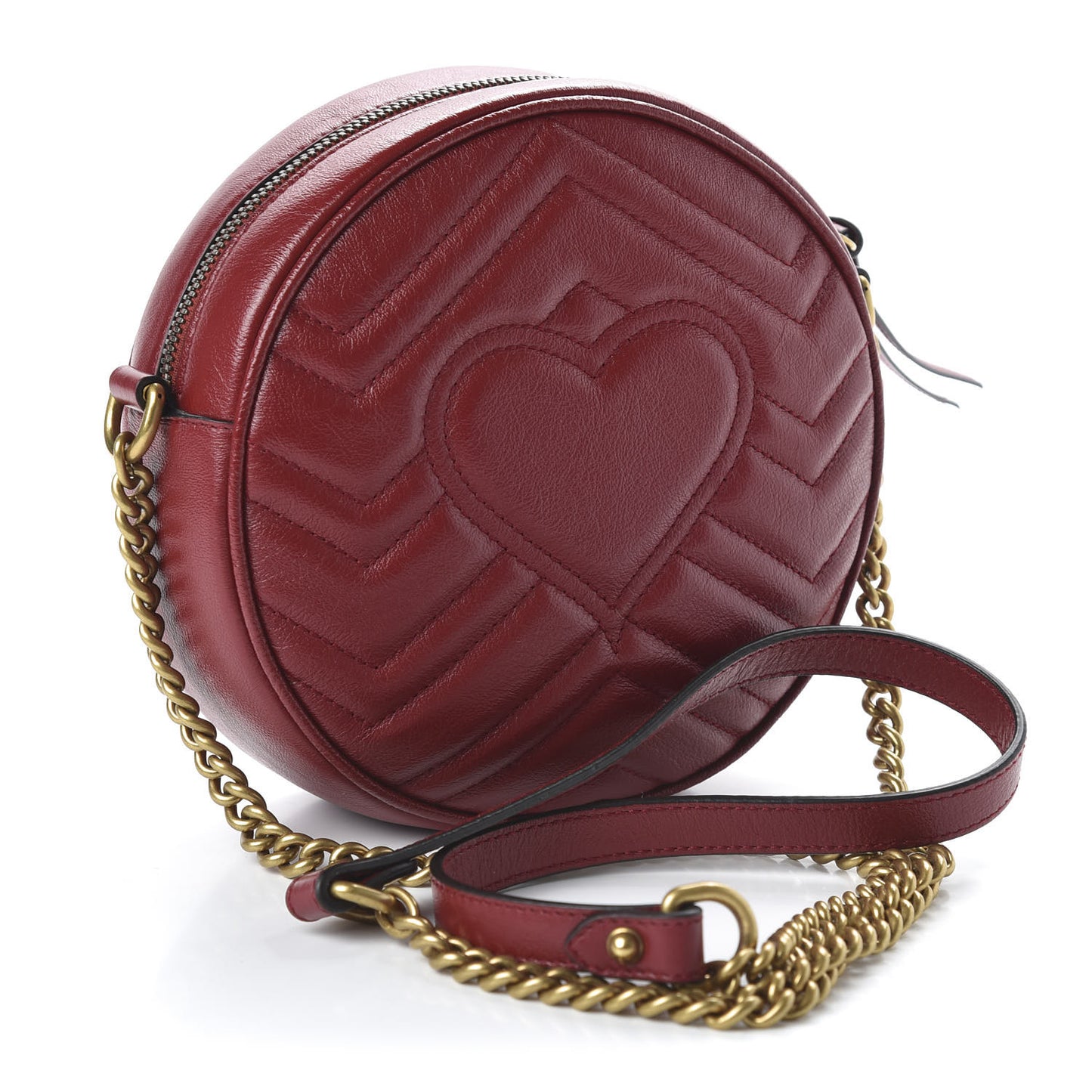 Glazed Calfskin Matelasse Heart Mini GG Marmont Round Shoulder Bag Romantic Cerise