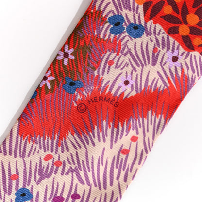 Hermes Silk Dans un Jardin Anglais Twilly Fuchsia Rouge Bleu Roy 4 of 4