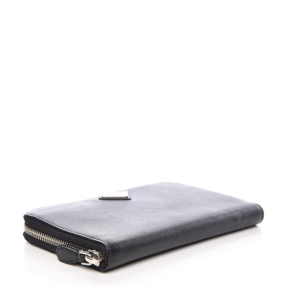 Prada Saffiano Triangle Zip Around Wallet Black 4 of 7