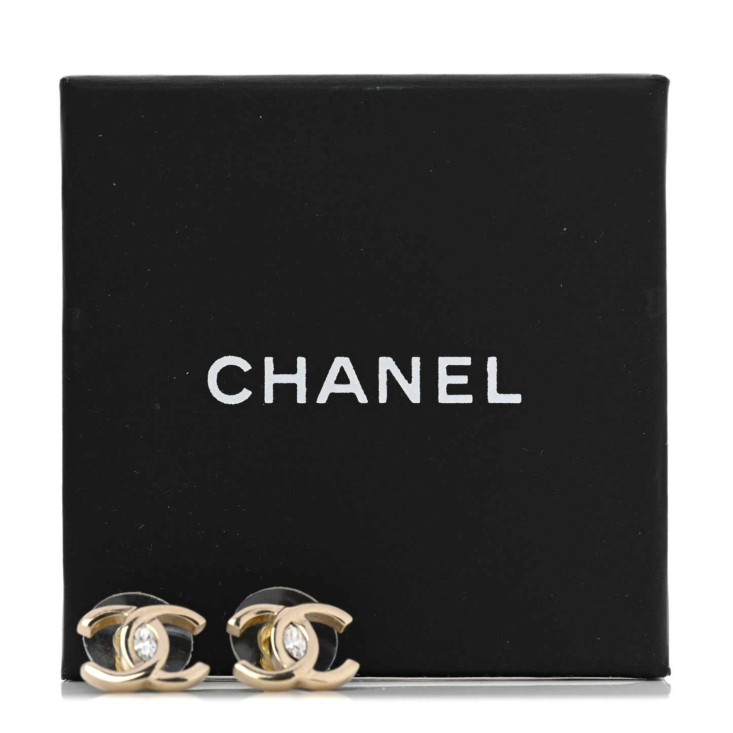 Metal Crystal CC Marquise Earrings Light Gold