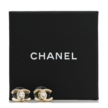 Chanel Metal Crystal CC Marquise Earrings Light Gold 6 of 6
