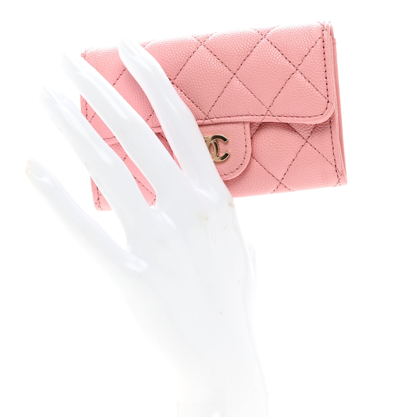 Caviar Quilted Flap Card Holder Wallet Light Pink