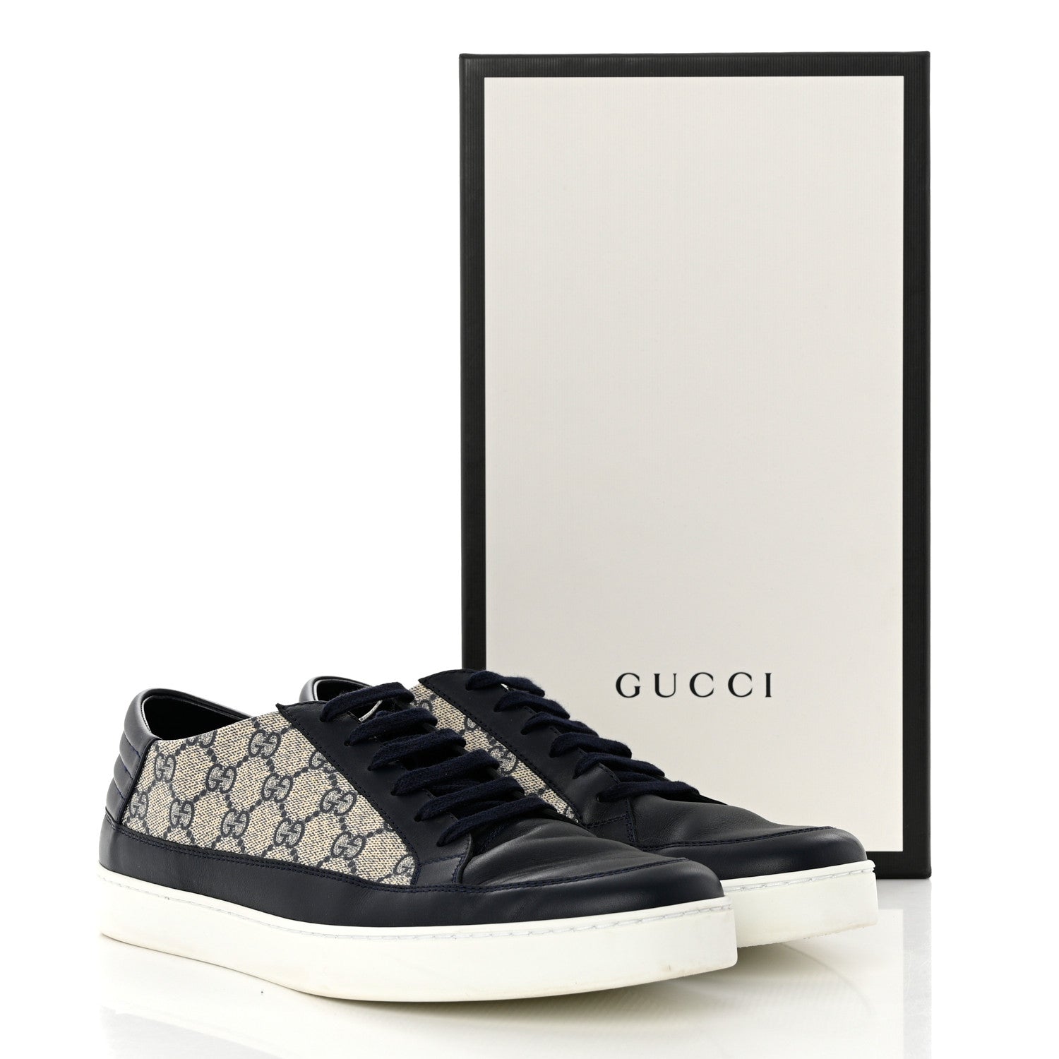 Gucci GG Supreme Monogram Calfskin Mens Low Top Sneakers 11 Blue Beige 7 of 7