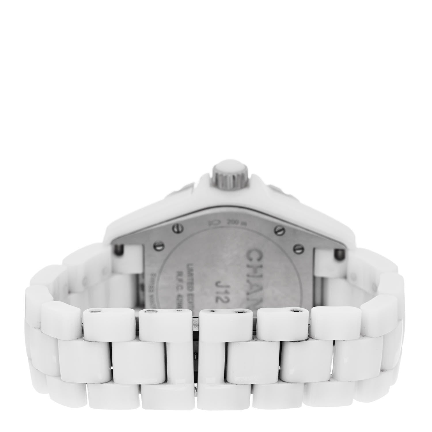 Chanel Stainless Steel Ceramic Diamond Pink Mother of Pearl 38mm J12 Automatic Watch White 3 of 4