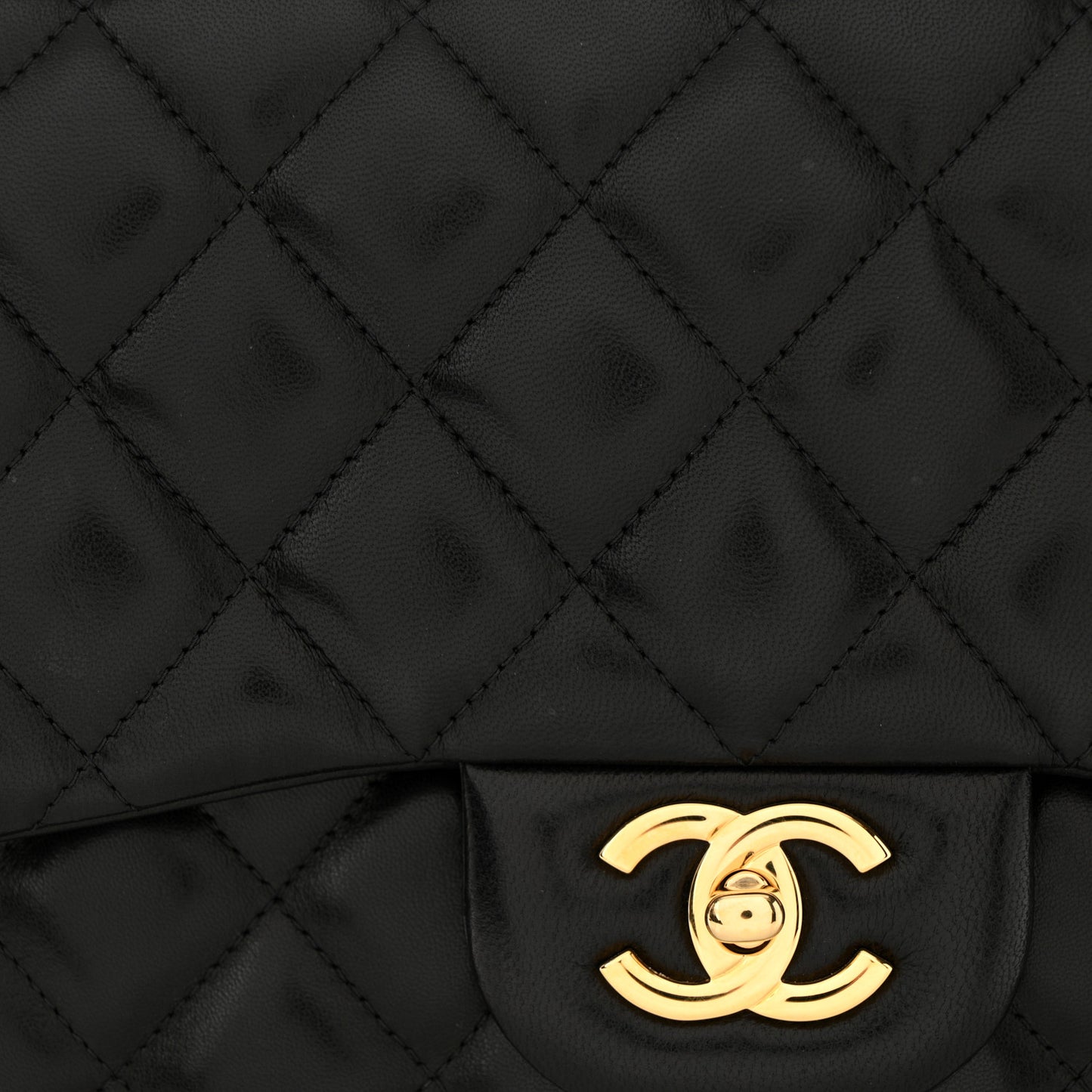 Lambskin Quilted Jumbo Double Flap Black