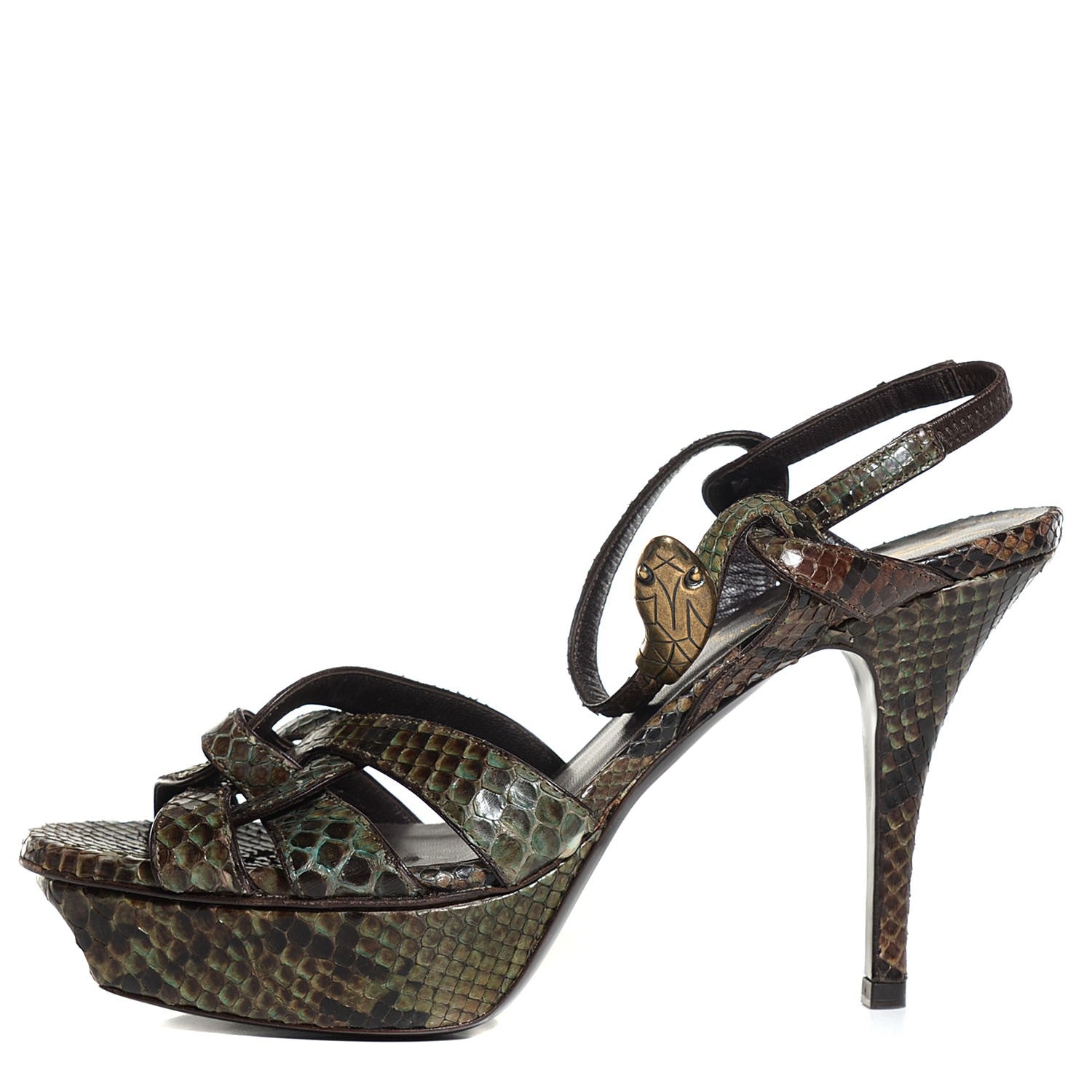 Saint Laurent Python Tribute 75 Platform Sandals 37 Verde Havana 1 of 7