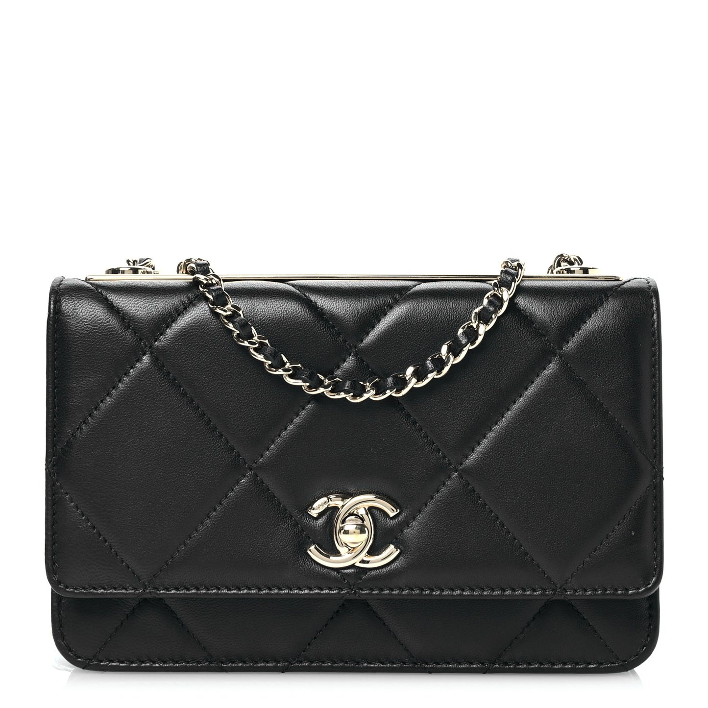 Lambskin Quilted Trendy CC Wallet On Chain WOC Black