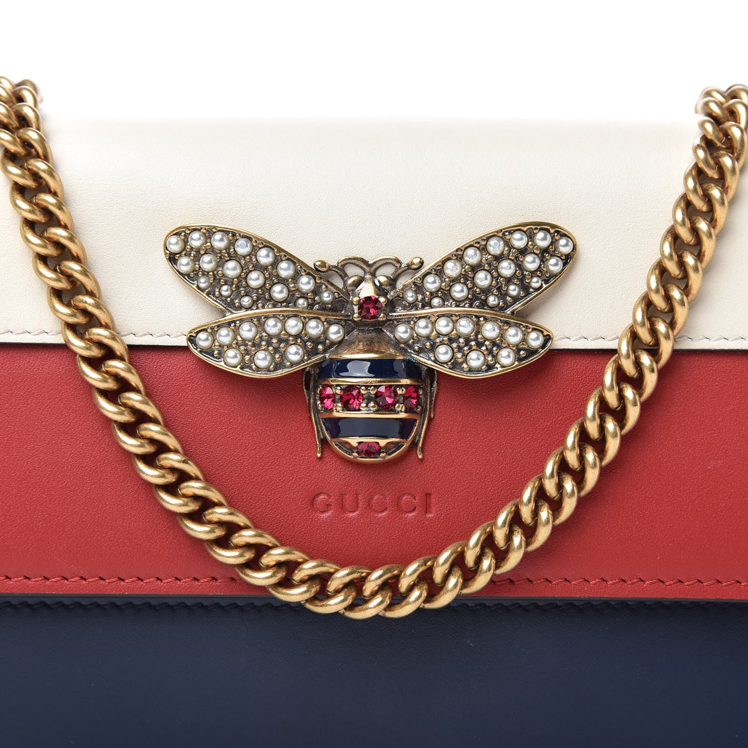 Gucci Calfskin Queen Margaret Chain Wallet Blue Agata Hibiscus Red Mystic White 9 of 9