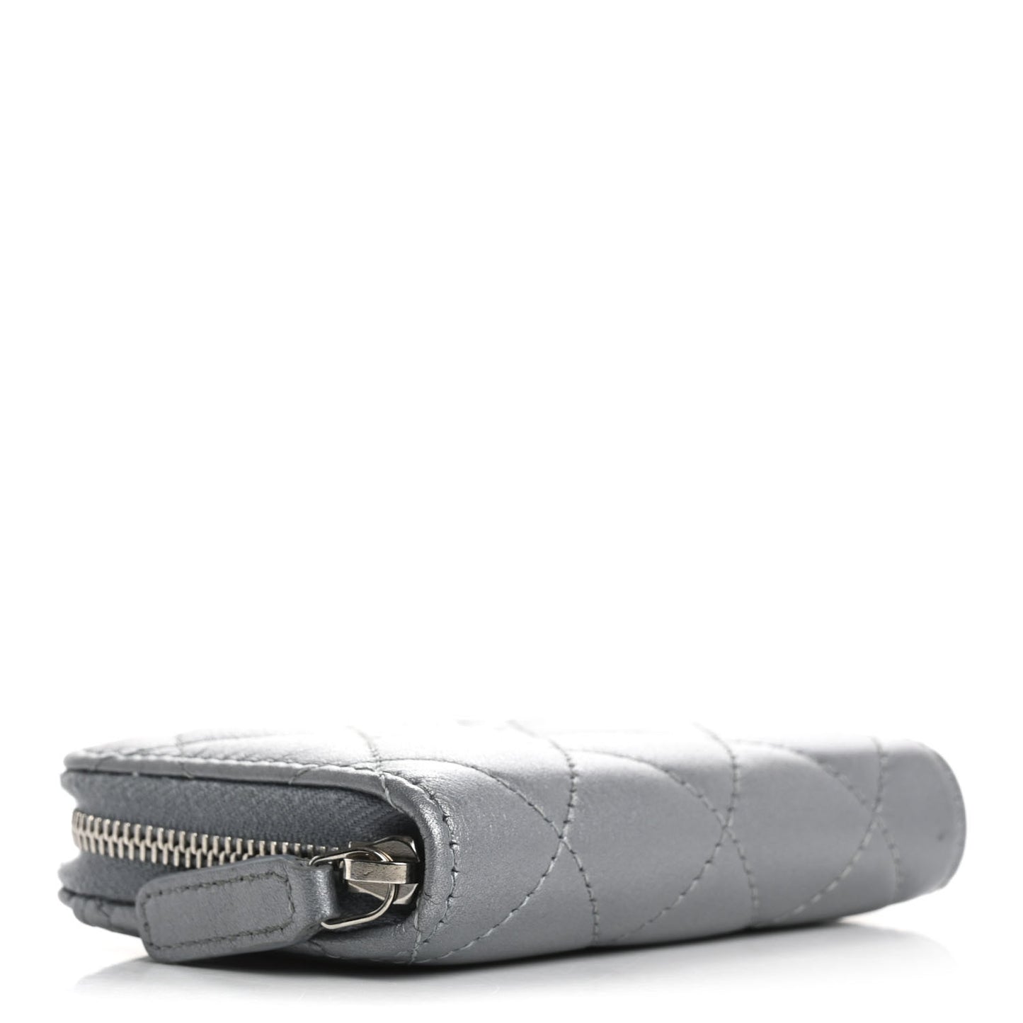 Iridescent Calfskin Quilted Zip Coin Purse Wallet Light Blue