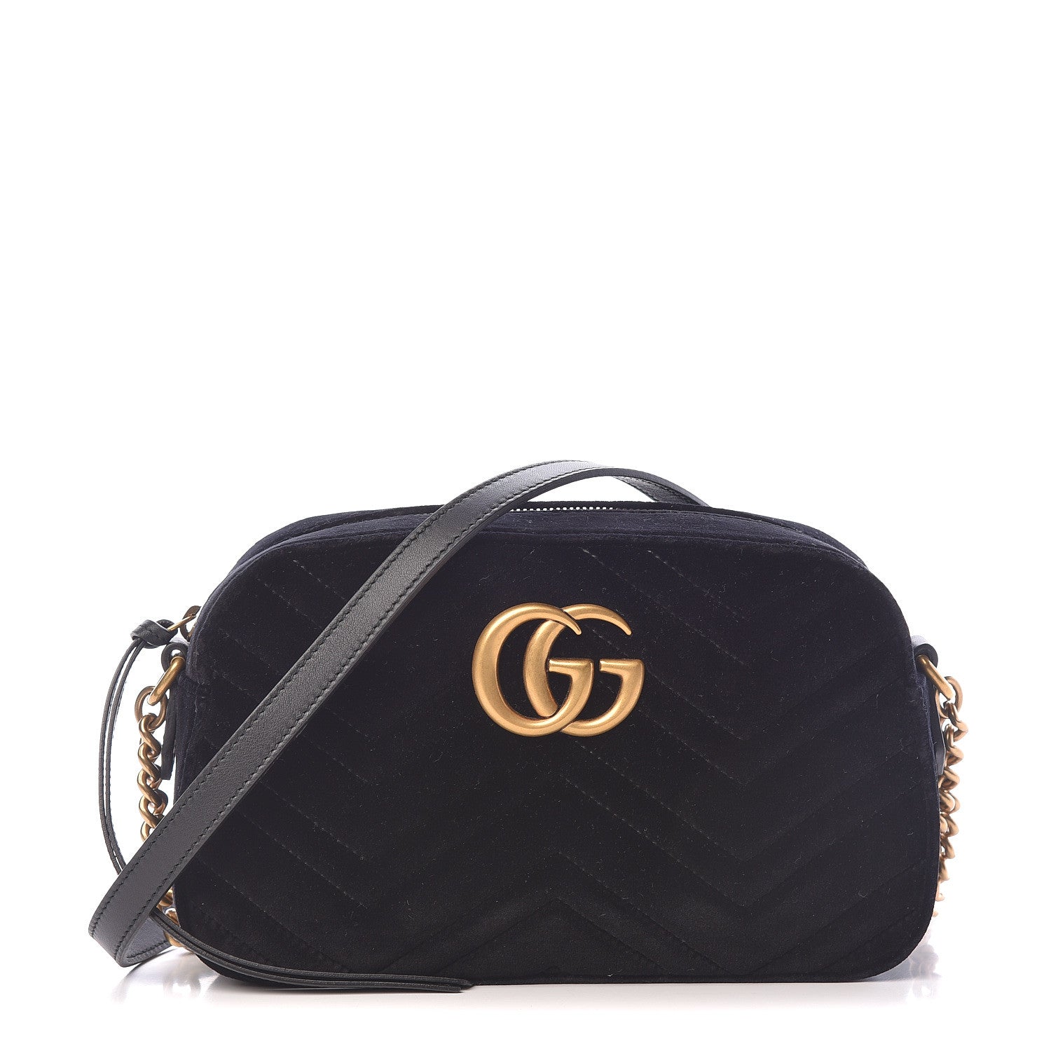 Gucci Velvet Matelasse Small GG Marmont Chain Shoulder Bag Black 1 of 13