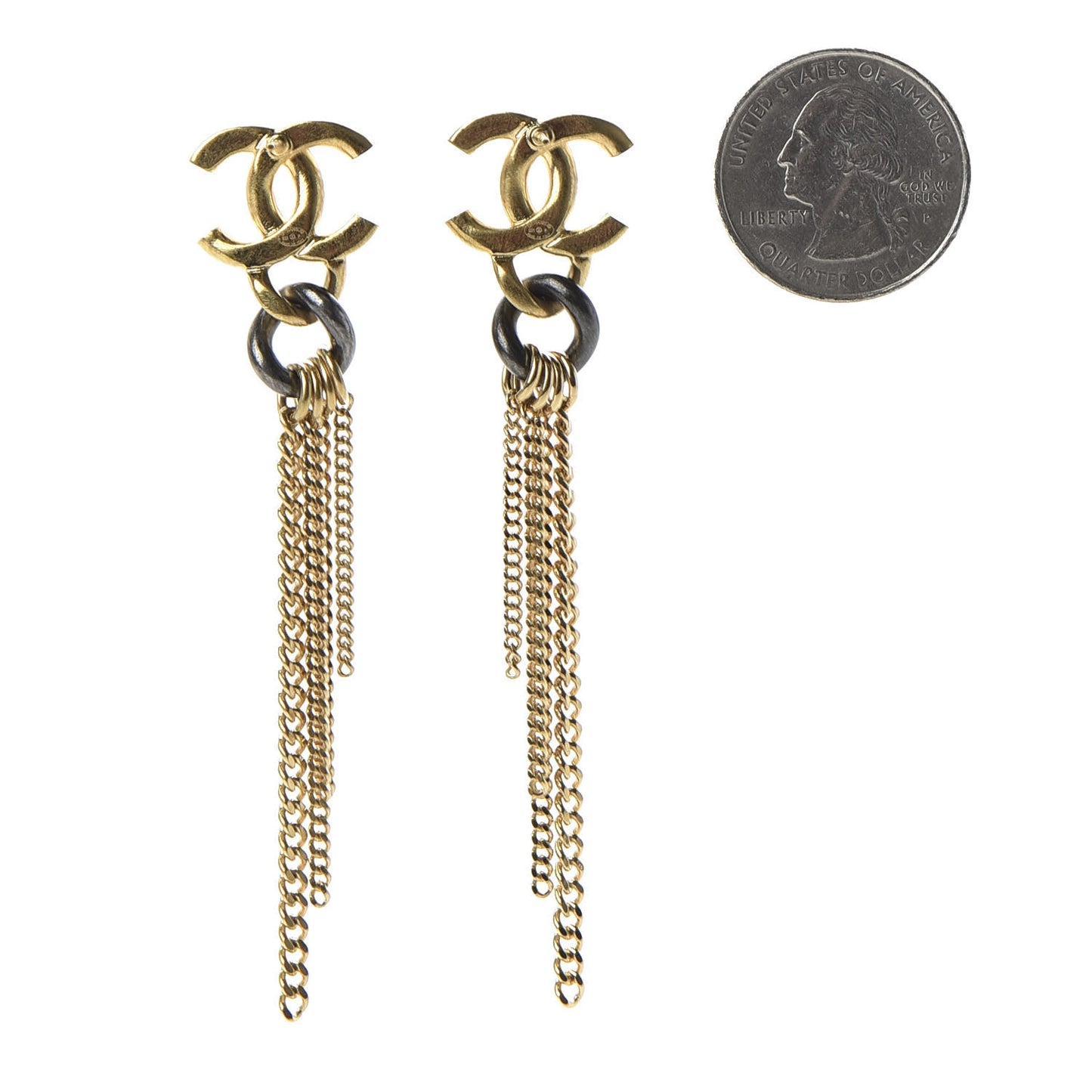 Chain CC Dangle Earrings Gold
