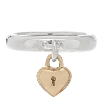 Tiffany Sterling Silver 18K Yellow Gold Heart Lock Charm Ring 53 6.5 1 of 4