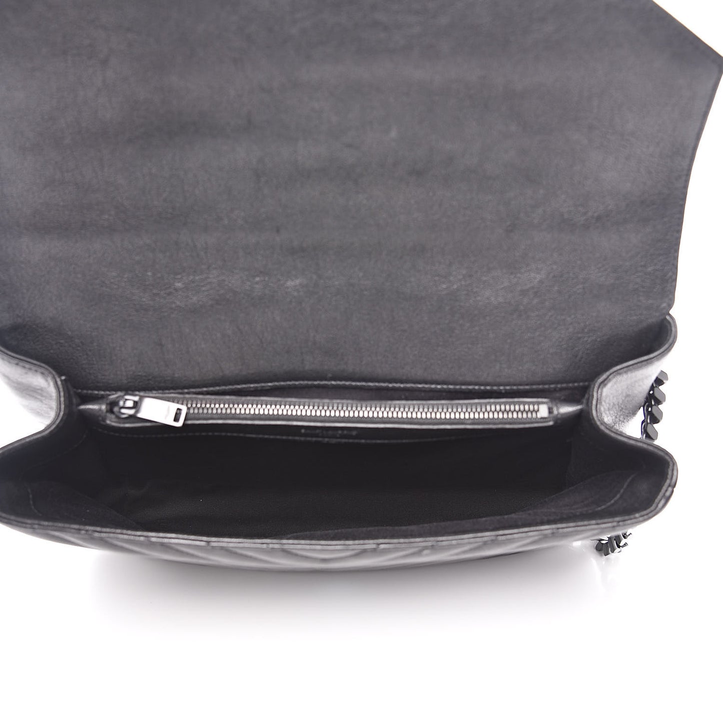 Sheepskin Matelasse Chevron Monogram Monochrome Large College Satchel Black