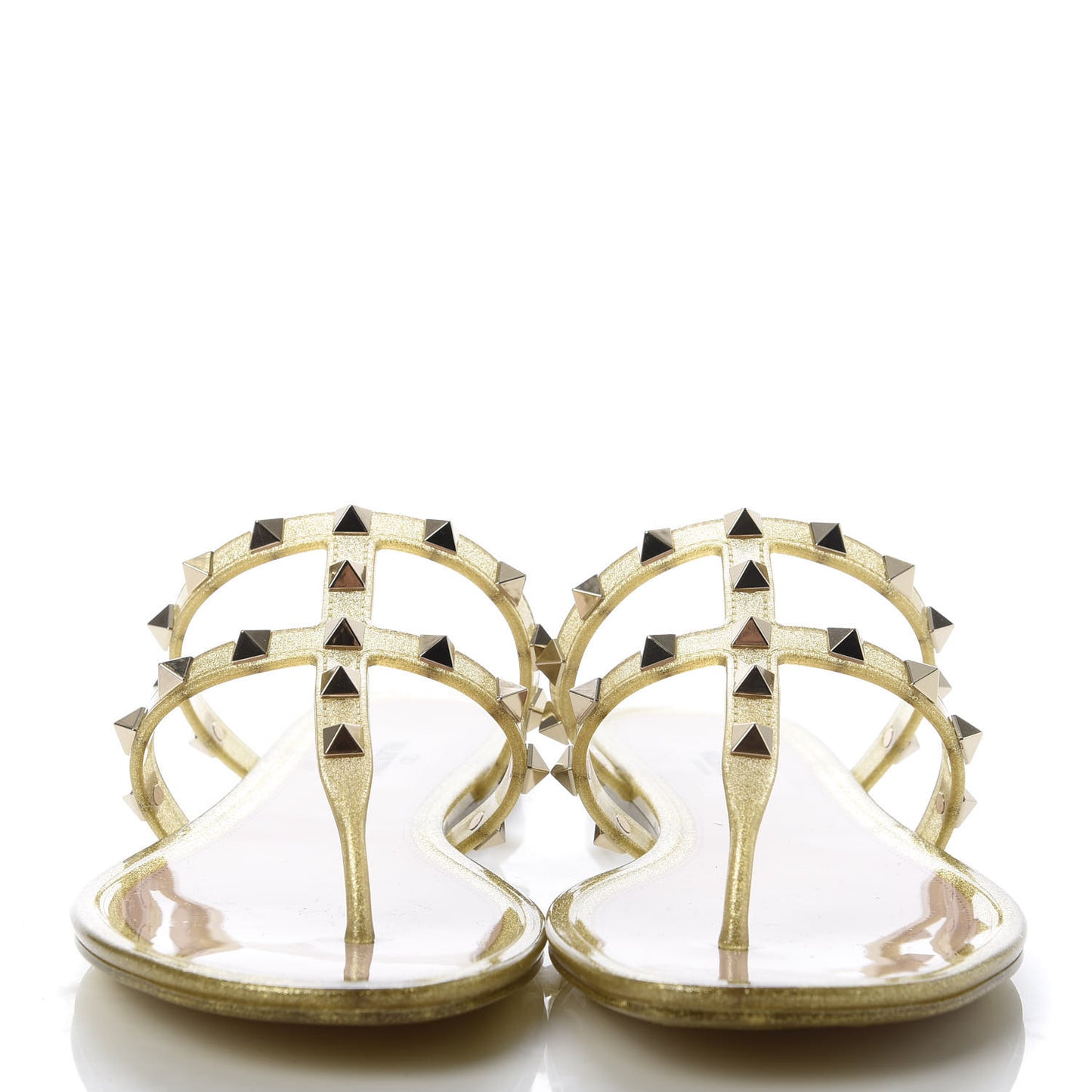 PVC Jelly Glitter Rockstud Caged Flat Thong Sandals 37 Oro