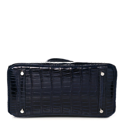 Hermes Shiny Porosus Crocodile Birkin 30 Bleu Marine 6 of 35