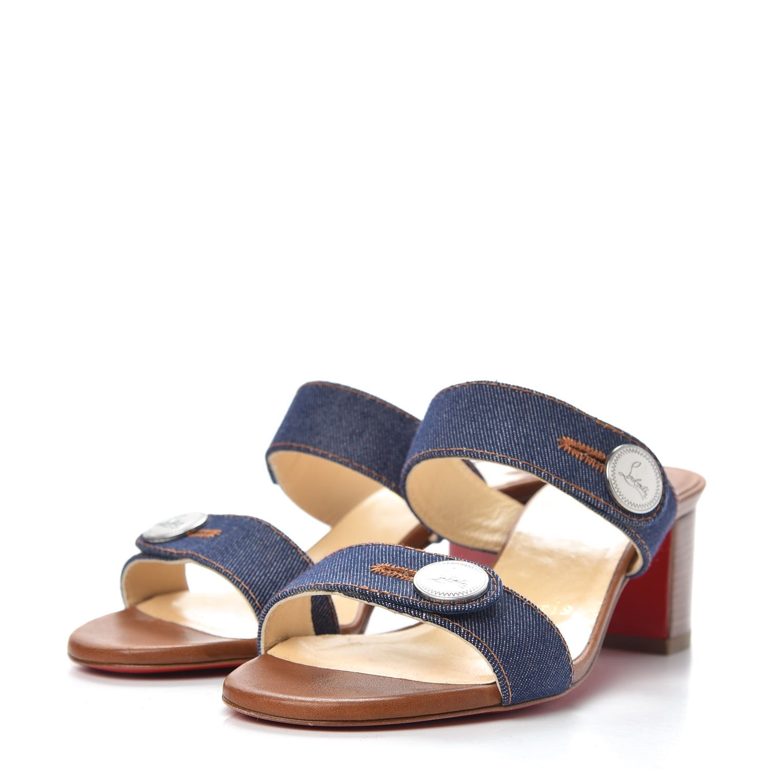 Christian Louboutin Denim Calfskin Sandenim Double Strap Sandal 35 Blue 3 of 7