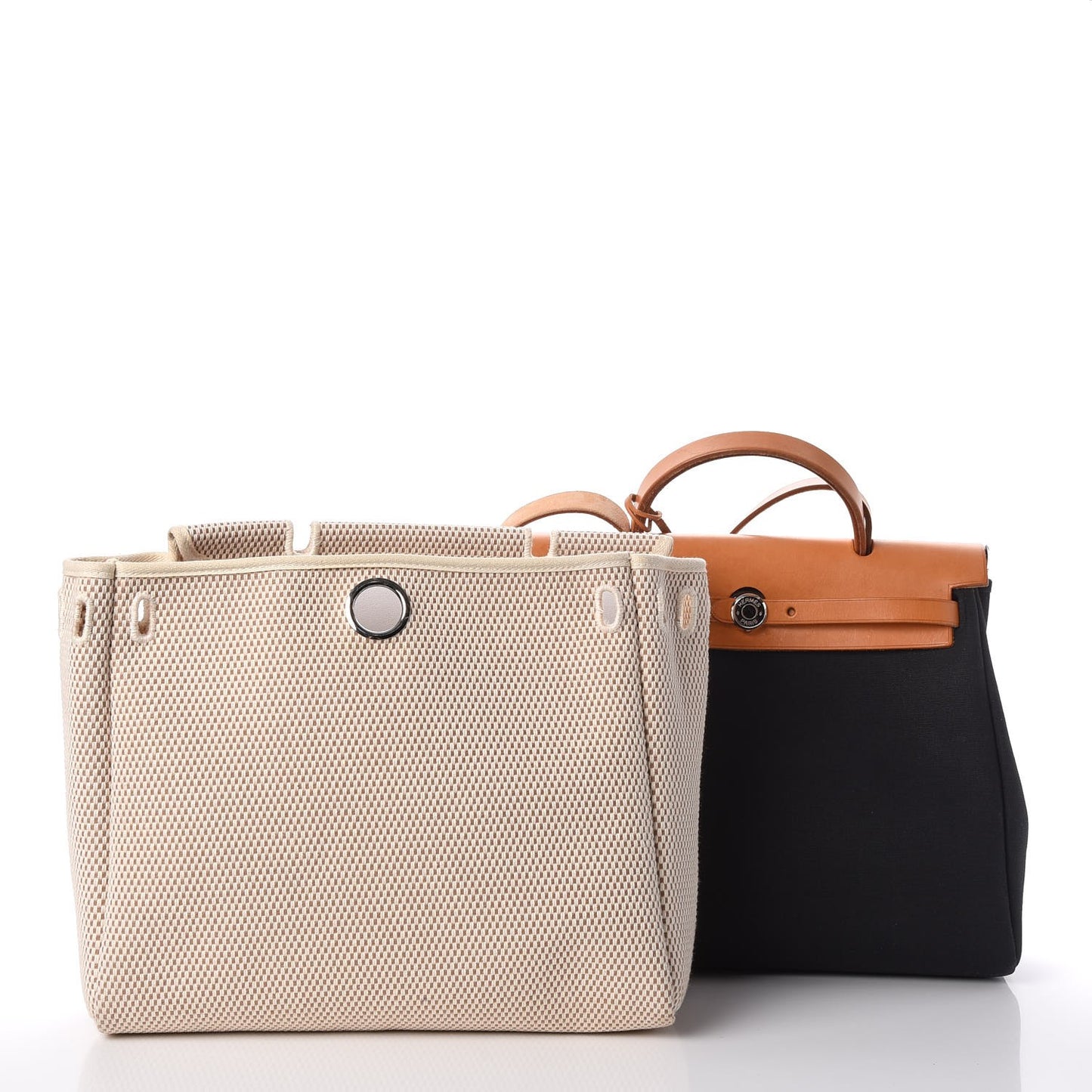 Toile Vache Calfskin Herbag 30 PM Black Natural
