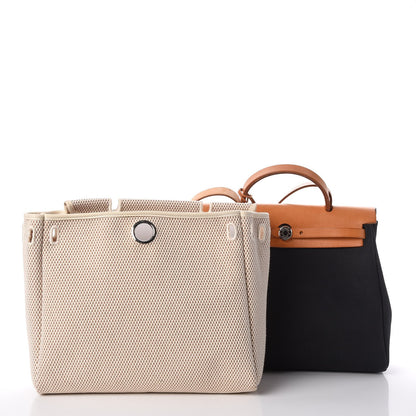 Hermes Toile Vache Calfskin Herbag 30 PM Black Natural 4 of 14