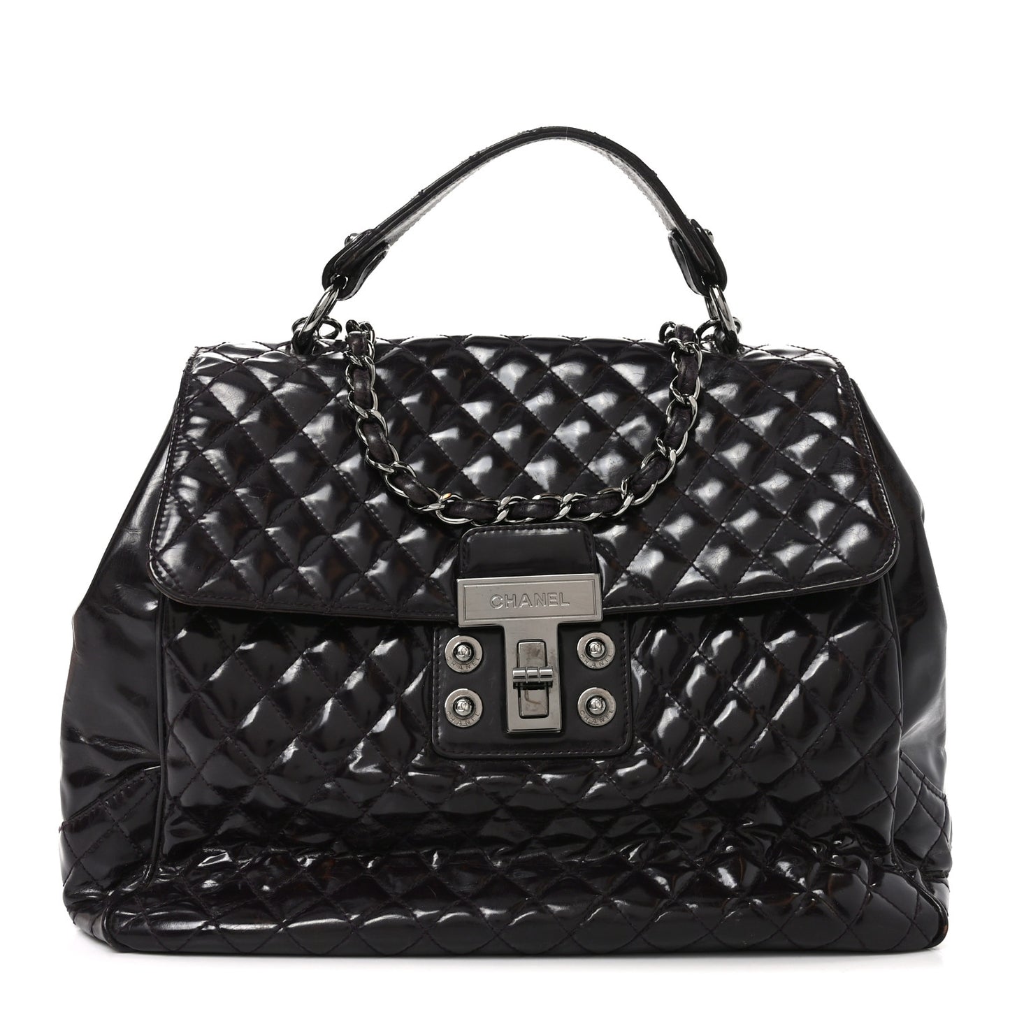 Glazed Calfskin Mademoiselle Lock Kelly Flap Bag Brown