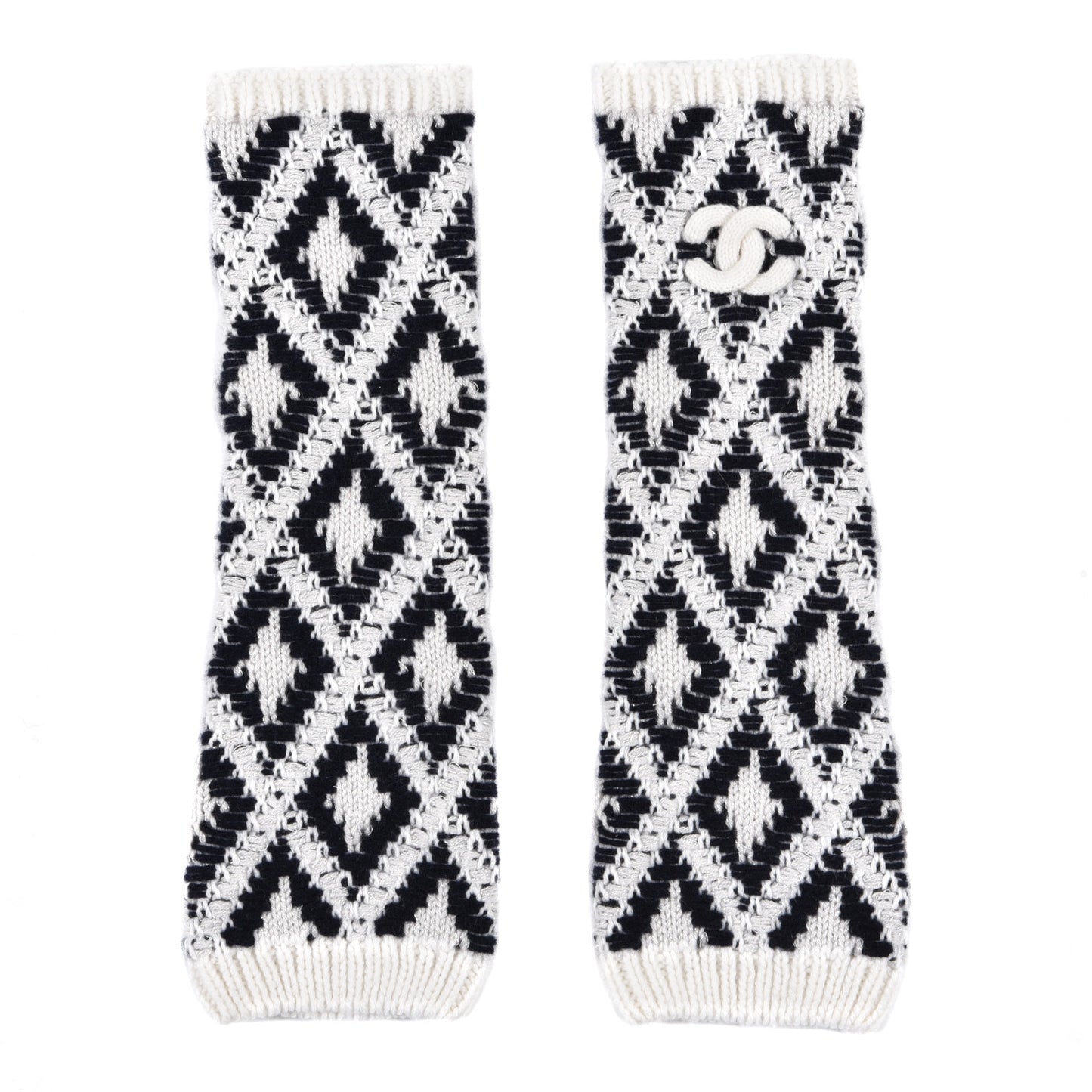 Cashmere Blend CC Beanie Hat With Gloves Set White Navy Blue