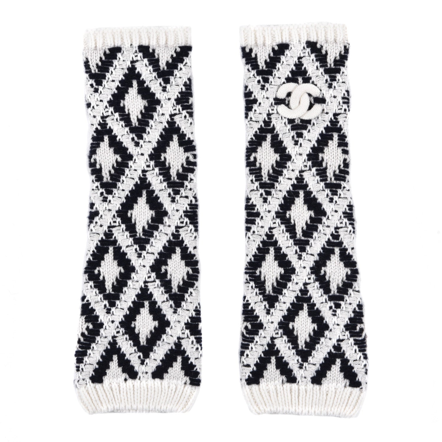 Chanel Cashmere Blend CC Beanie Hat With Gloves Set White Navy Blue 6 of 9