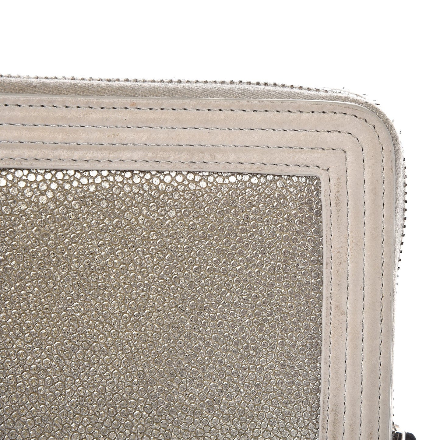 Metallic Galuchat Stingray Lambskin Boy Zip Around Wallet Silver