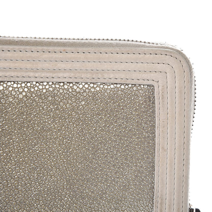 Chanel Metallic Galuchat Stingray Lambskin Boy Zip Around Wallet Silver 15 of 16
