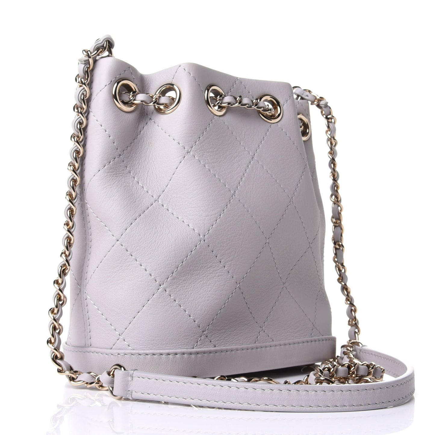Calfskin Stitched Chain Bucket Bag Light Grey