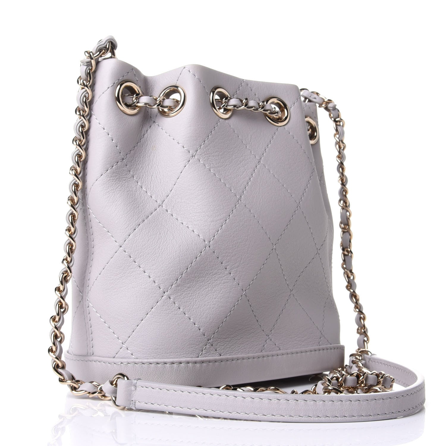Chanel Calfskin Stitched Chain Bucket Bag Light Grey 2 of 3