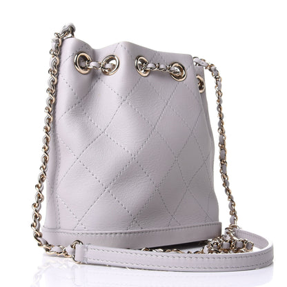 Chanel Calfskin Stitched Chain Bucket Bag Light Grey 2 of 3