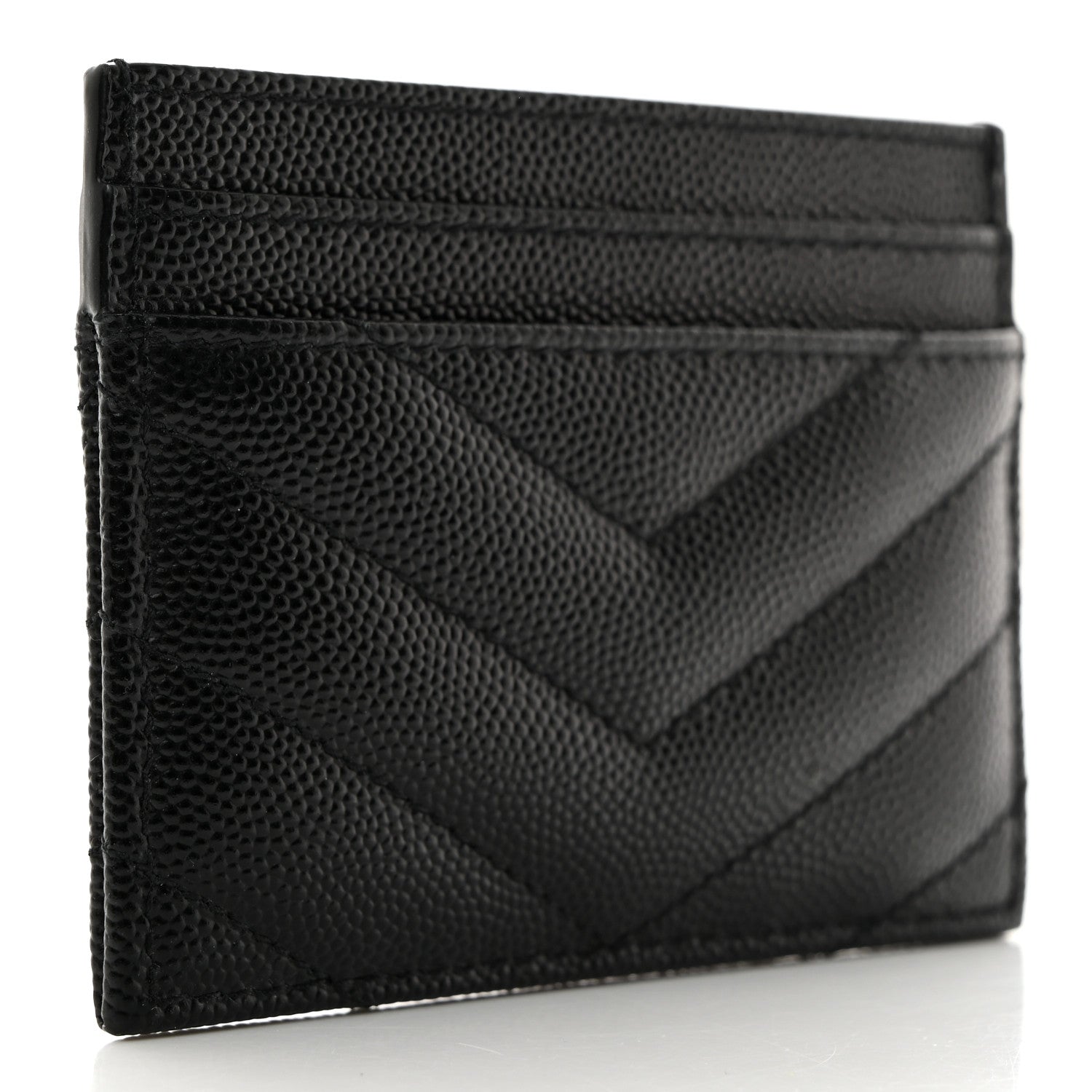 Saint Laurent Grain De Poudre Matelasse Chevron Monogram Credit Card Case Black 3 of 7